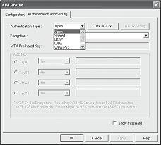 Select Ad-hoc under network type. This mode allows you to connect to other wireless LAN client devices, e.g. USB sticks, PCI cards or cardbus.