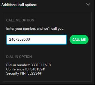 Figure 9 Additional Call Options The guest can also manually call the conference bridge directly by using the provided dialin information.