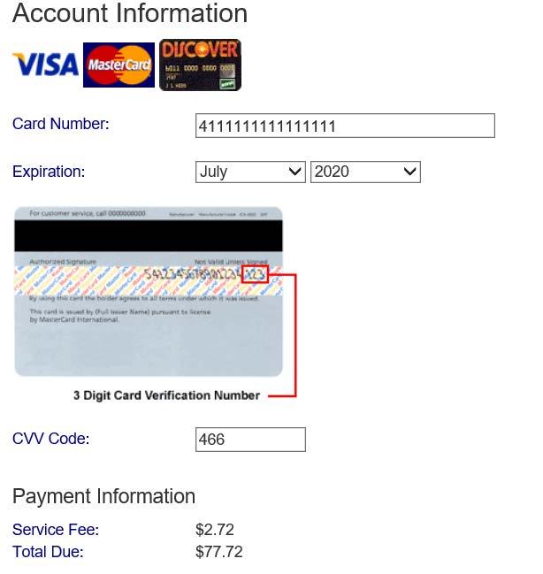 If Credit Card was chosen, enter the required