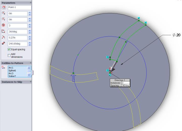 The lines will turn green as they are selected. 18. Select Circular Pattern from... Tools > Sketch Tools 19.