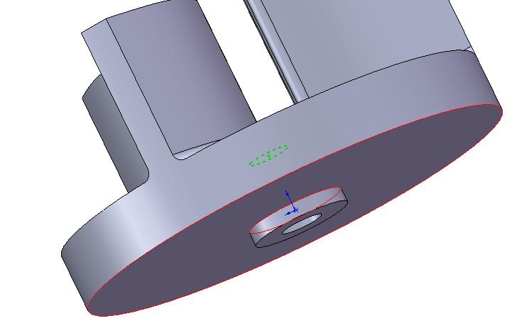 Select Extruded Cut from the features toolbar. 24. Cut out a 0.09 inch hole through the center of the part. 25.