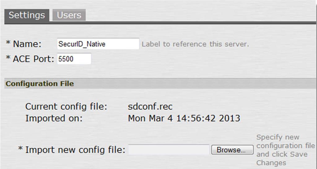 4. Enter a Name for your Authentication Manager server, Import your sdconf.