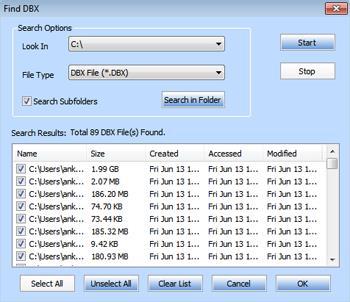 Find DBX Files To search for DBX files on your computer, you can use the Find DBX button. To search for DBX files on your computer, follow the steps given below: 1.
