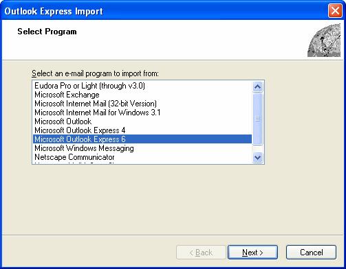 3. In the Specify Location screen, select Import mail from an OE6 store directory. Click OK. 4.