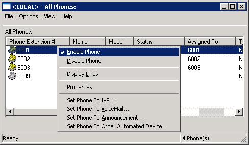 The All Phones screen is displayed and filled in with agent device information captured from Communication Manager.