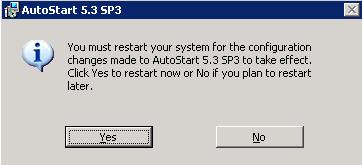 Support 267 Figure 154 InstallShield Wizard Completed window 24 Click Finish Result: The AutoStart 53 SP3 Installer Information dialog box appears Figure 155 AutoStart 53 SP3 dialog box 25 Click No