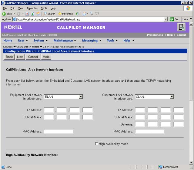 Configure CP1 and CP2 using the CallPilot Configuration Wizard 67 Figure 21 Configuration Wizard: