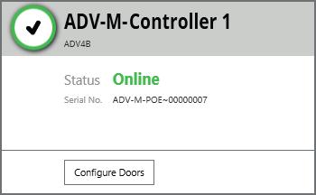 Configuring Doors and Readers Once a controller is shown as ONLINE, click the Configure Doors button.