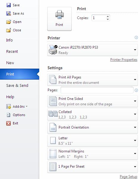 The Print dialog box will open. This box gives you the options: You can choose a different printer. In an office, when computers are on a network, you may be connected to more than one printer.