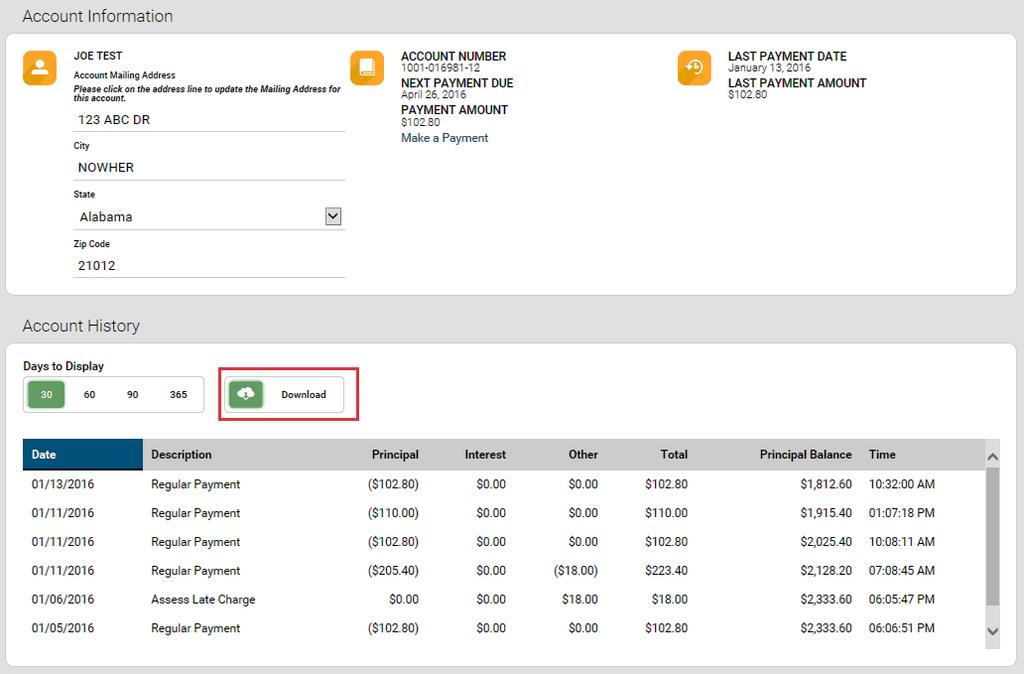 To download payment history, click Download.