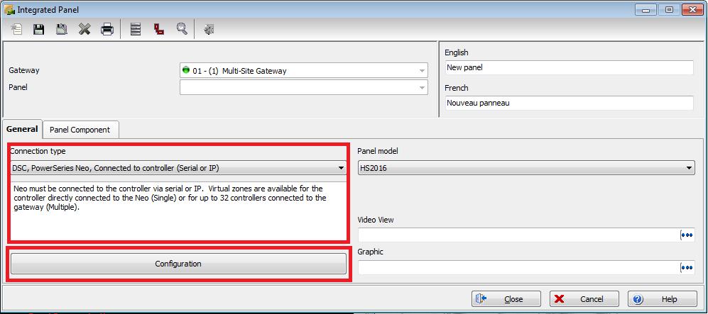 to gateway (Serial or IP) c. In the Panel model drop down list, select the Panel model d.