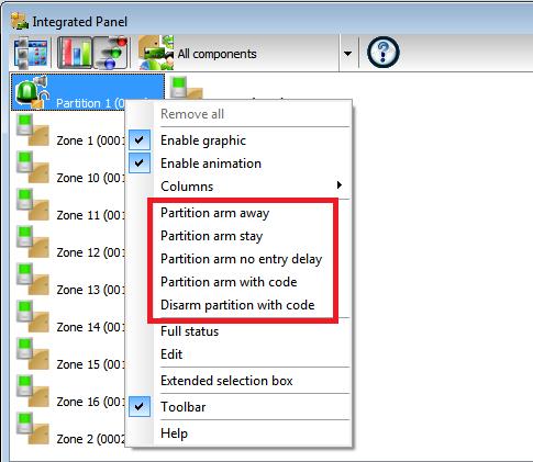 Arming and disarming via manual operations: To request an arming or disarming of partitions, go to the Operation tab and select