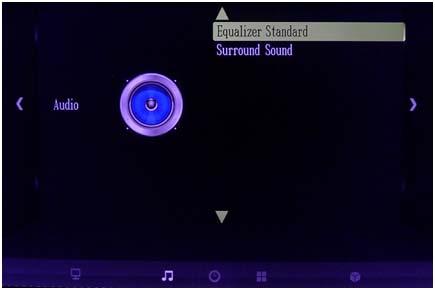 12 The OSD Functions Audio Item Selection Description Equalizer Standard Surround Sound Standard, Music, Movie, Sports Personal 120 Hz, 500 Hz, 1.