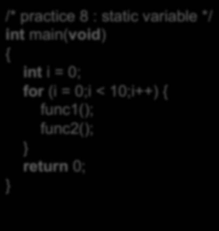 h> void func 1(void) int a = 0; printf( func1 %d\n, a);