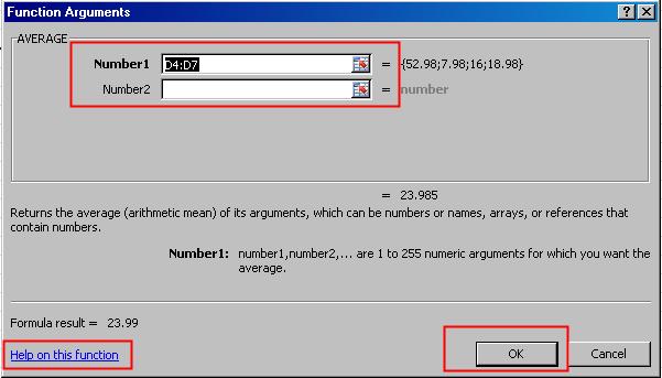 Select your function and press OK. The Functions Arguments dialog box appears.