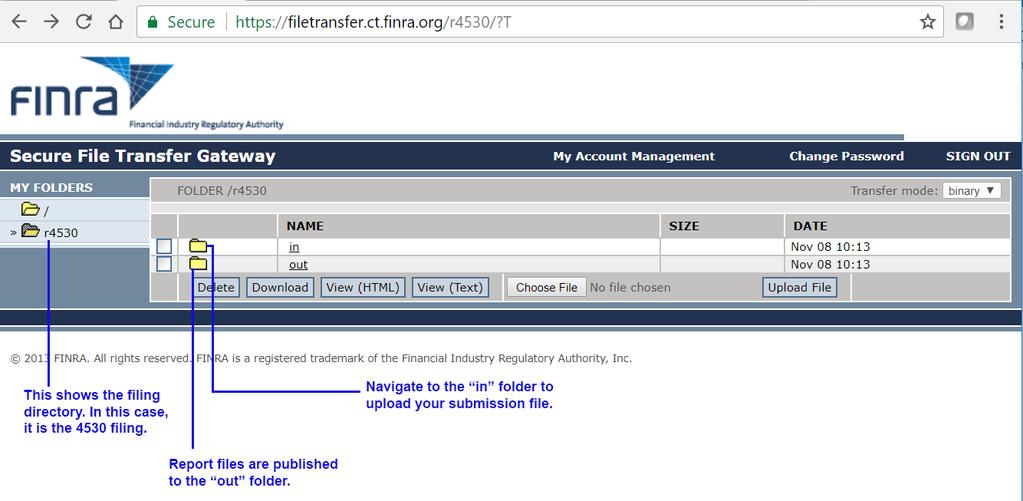 The ut flder is where yu will find submissins reprts/results file that are generated by the FINRA ingest