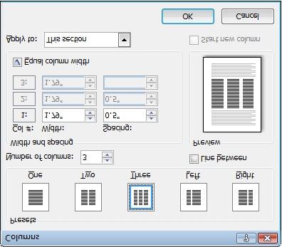 WORKING WITH PAGE LAYOUT Place the cursor in the element preceding the element where you would like to insert columns in the document section.
