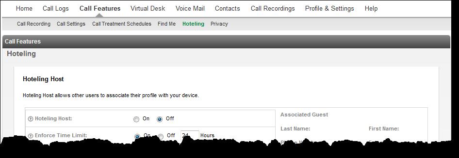 Hoteling Hoteling Host allows users to associate their seat profile to your handset device. Hoteling Guest allows you to associate your profile to a handset device that is defined as a Hoteling Host.