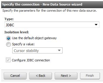 Define the data source connection in IBM Cognos 10 After making the Big SQL