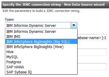 be created in IBM Cognos Administration Select JDBC as connection Type IBM