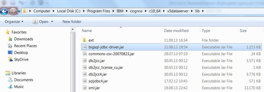Establish the data source connection in IBM Cognos 10 Copy the file