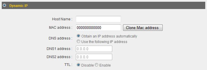 3-2-2 Dynamic IP If your Internet service provider assigns IP addresses to you automatically through DHCP (Dynamic Host Configuration Protocol), select Dynamic IP.