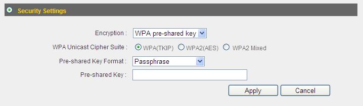 3-4-2-3 WPA Pre-Shared Key WPA (Wi-Fi Protected Access) is a safer encryption mode than WEP (recommended).