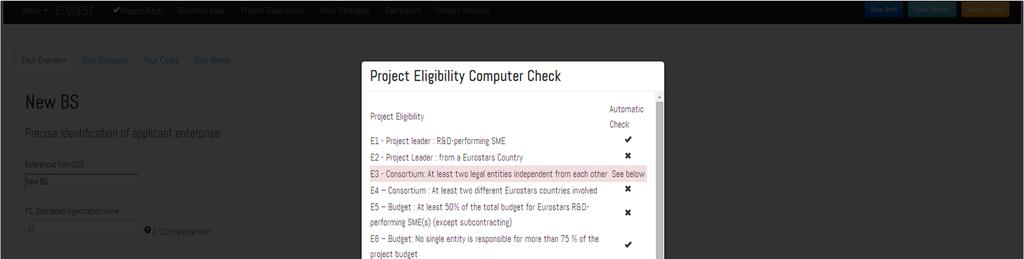 Eligibility Check Automatic computer check designed only to provide support to applicants.