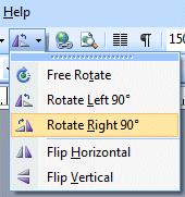 Click the Free rotate button and a drop down menu will appear. Click the Rotate Right 90 degree choice.