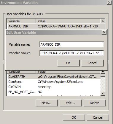 Its value is the short name of ARM GCC install path. Figure 19 Add environment variable 4.