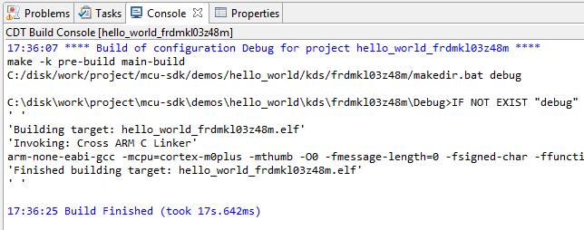 When the build is complete, KDS IDE displays this information in the build output window: 4.