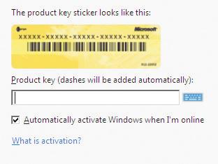 1 Type in the product key code. 2 Check Automatically activate Windows when I m online. 3 Click the Next button.
