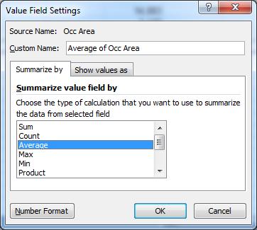 In the pulldown menu that appears, click on Value Field Settings and choose Average in the lower half of that window.