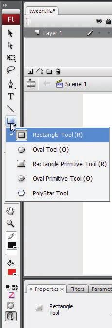 4. Click and hold the Rectangle tool (or the Oval tool if it is displayed) on the Tools panel to display the list of tools, as shown in Figure 14, then click the Oval tool. 5.