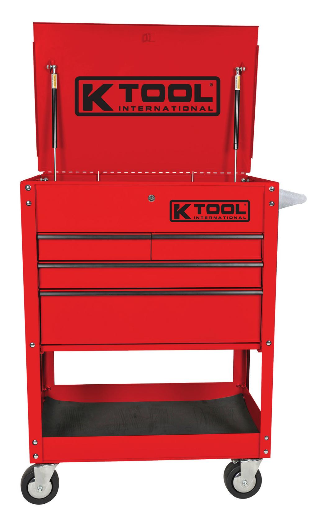 Top drawer depth (2) 3, Middle drawer depth 3, Bottom drawer depth 6 1 Year Warranty on material and workmanship KTI75105 One-Drawer Steel Service Tool Cart with 2 Lined Shelves Durable construction