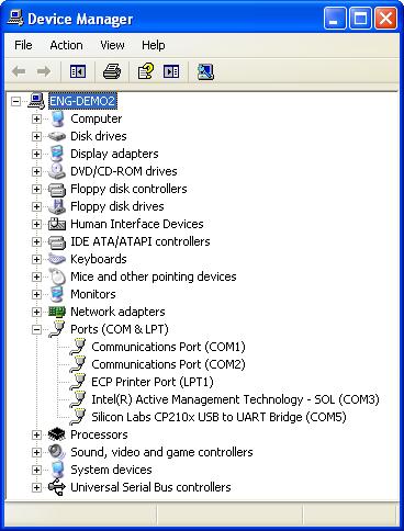 Locating the COM Port Assignment Once the USB driver has been successfully installed a Virtual COM port has been created.
