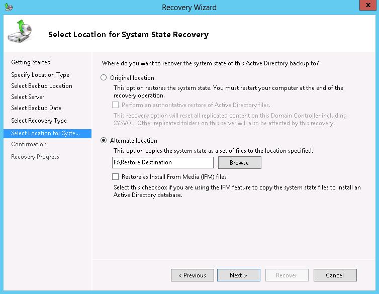 10. On the Confirmation page, review the details, and then click Recover to restore the specified items. 11.