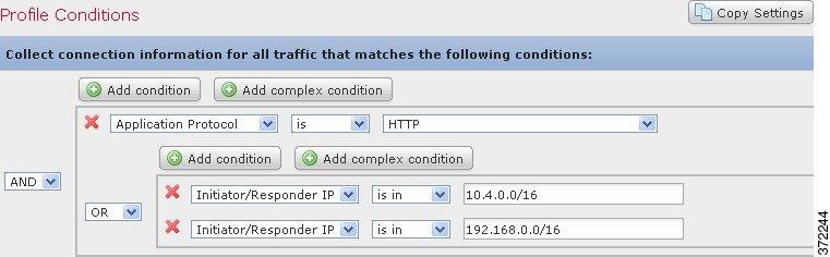 In this example, it collects HTTP connections for all hosts with IP addresses in a specific subnet.