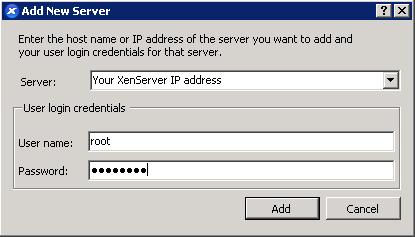 3. Enter your physical XenServer parameters from your welcome screen. IP Address 192.168.10.