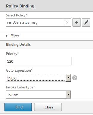 35. Click Add Binding to add another rewrite policy. Under Policy Binding, click Click to select.
