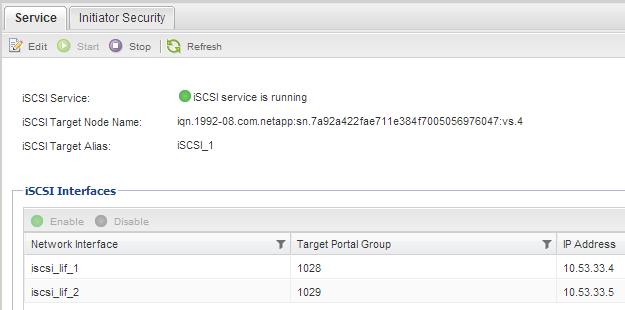 14 iscsi Configuration for ESX Express Guide 5. Record the iscsi interfaces listed for the SVM. After you finish If the iscsi service is not running, start the iscsi service or create a new SVM.