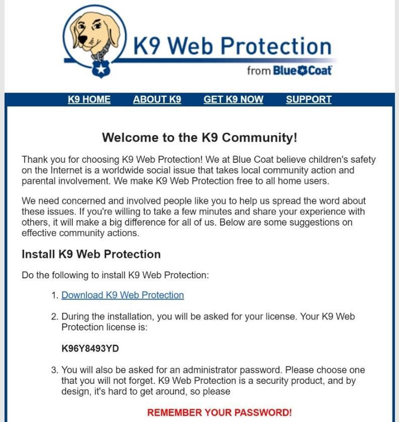 K9 Protection juga telah berikan katalaluan bersama-sama email tersebut.