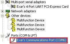 After COM port driver installation is done successfully, you can find first Exar s Communications Port (COMx) under Ports (COM &