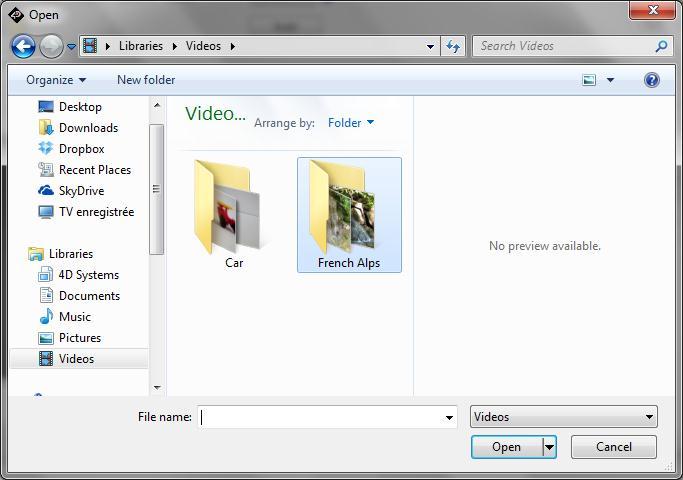 The standard Windows Open file appears and asks for a video: