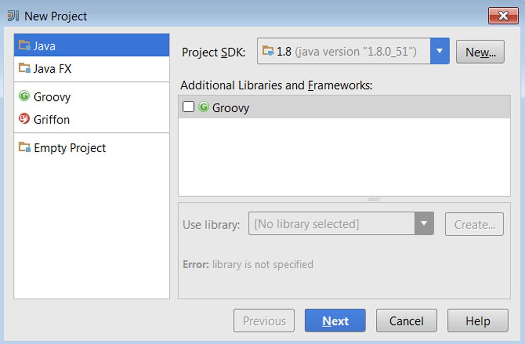 IntelliJ: Create New Project (2 of 5) If the Project SDK dropdown does not