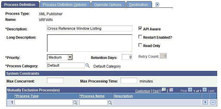 Chapter 7 Defining PeopleSoft Process Scheduler Support Information Adding New Process Definitions To access the Process Definition page, select PeopleTools, Process Scheduler, Processes.