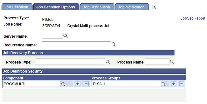 Defining Jobs and JobSets Chapter 10 Setting Job Definition Options To access the Job Definition Options page, select PeopleTools, Process Scheduler, Jobs, Job Definition Options.