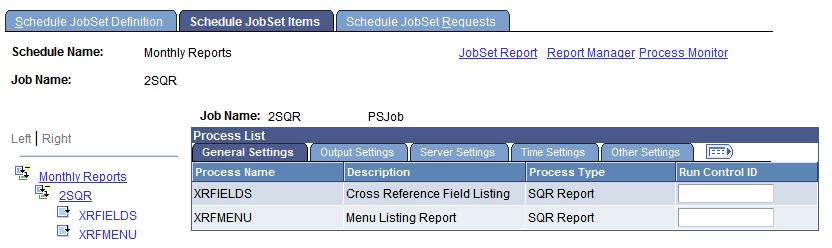 Defining Jobs and JobSets Chapter 10 Setting Options for JobSet Items To access the Schedule JobSet Items page, select PeopleTools, Process Scheduler, Schedule JobSet Definitions, Schedule JobSet