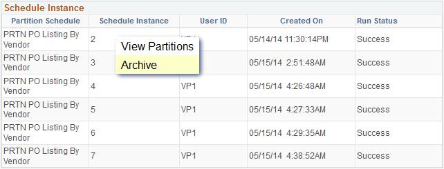 From the Partition Process section, click the partition process row that you want to view. 2. Click View Partitions on the list.