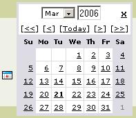Figure 10: Click Calendar icon to get this dialog to select date Click the date to be selected. That date will be selected and dialog box will close.